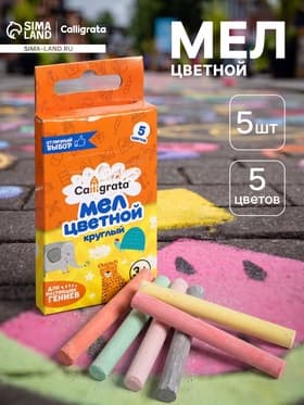 Мел школьный цветной, набор 5 цветов, круглый, в картонной коробке