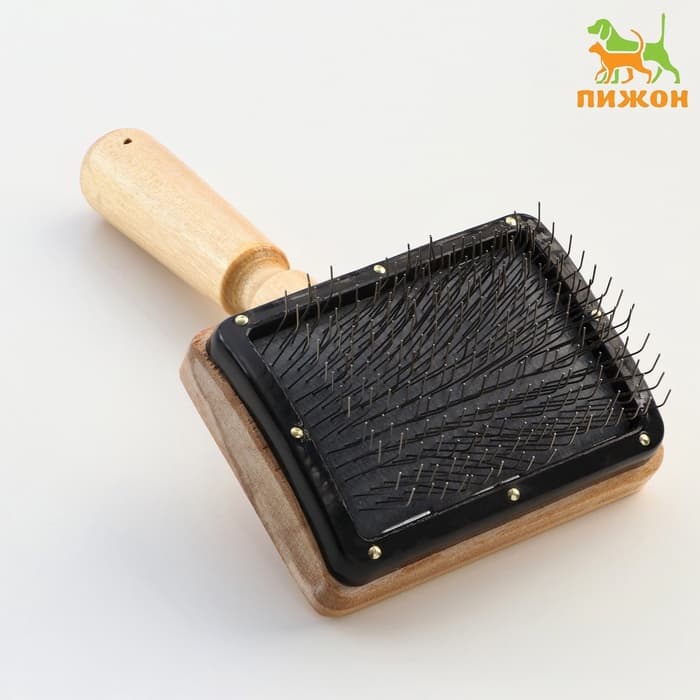 Щетка - пуходёрка «Премиум», основание 80×60 мм, без капель, для длинношерстных животных, дерево