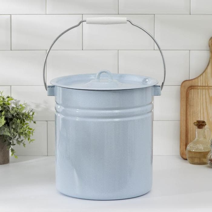 Ведро эмалированное, 12 л, цельнотянутое, с крышкой, голубое