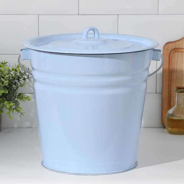 Ведро эмалированное, 12 л, с крышкой, голубое