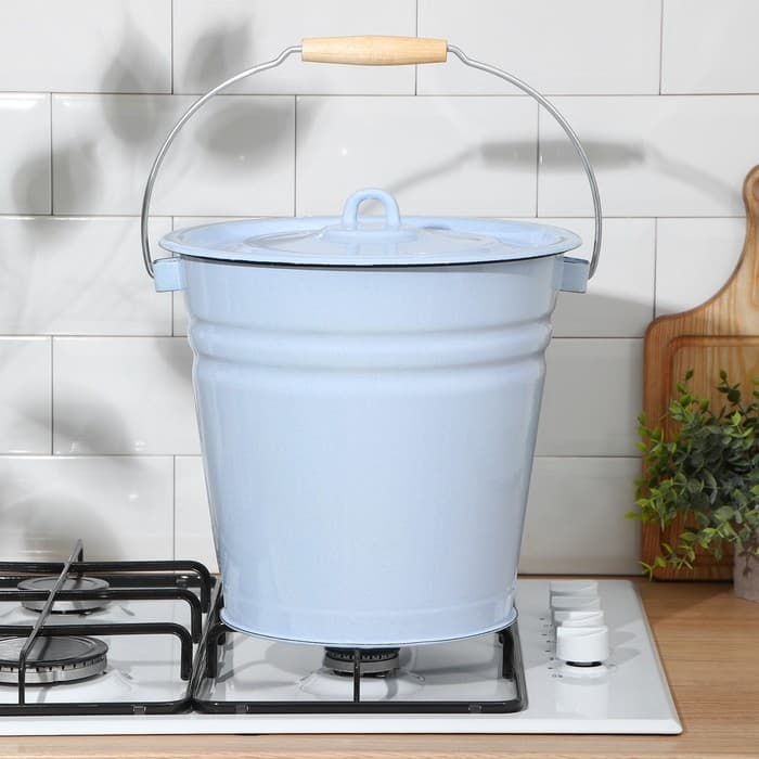 Ведро эмалированное, 12 л, с крышкой, голубое