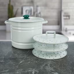 Мантоварка - позница, 9 л, 3 вставки, эмалированная, цилиндрическая, белая