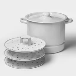 Мантоварка - позница, 9 л, 3 вставки, эмалированная, цилиндрическая, белая