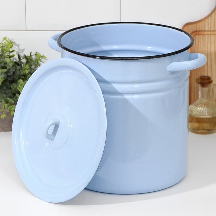 Кастрюля эмалированная, 12 л, d=27, с крышкой, без декора, голубая