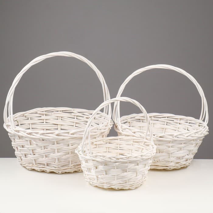 Корзина плетёная для хранения Vanuatu, ива, круглая, белая, набор 3 шт.