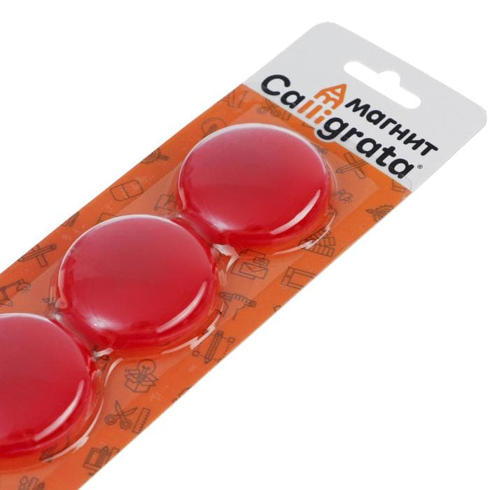 Магниты для доски, d=4 см, набор 4 штуки, блистер, красные
