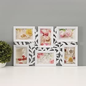 Фоторамка - коллаж на 6 фото 10×15 см «Бутон», пластик, белая, 52×32 см