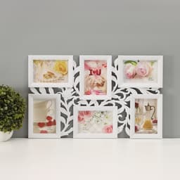 Фоторамка - коллаж на 6 фото 10×15 см «Бутон», пластик, белая, 52×32 см