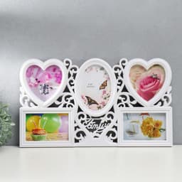 Фоторамка - коллаж на 5 фото 10×15, 13×13, 16×11 см «Семейное древо», пластик, мультирамка, белая, 48.5×28 см