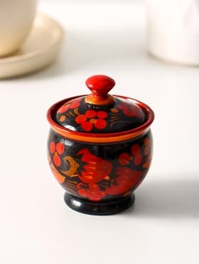 Солонка с крышкой «Ягодка», 7×6 см, хохлома, дерево