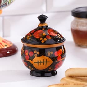 Солонка с крышкой «Ягодка», 7×6 см, хохлома, дерево