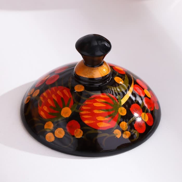 Солонка с крышкой «Ягодка», 7×6 см, хохлома, дерево