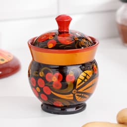 Солонка с крышкой «Ягодка», 7×6 см, хохлома, дерево