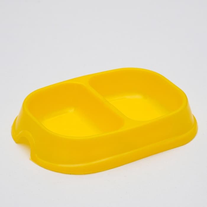 Миска двойная, 2×200 мл, пластик, жёлтая