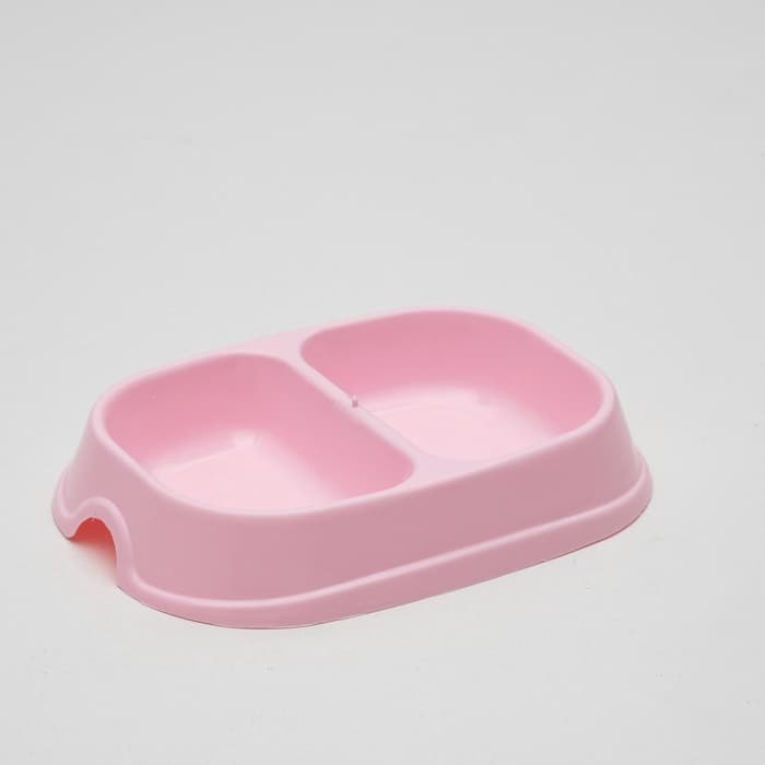 Миска двойная, 2×200 мл, пластик, розовая