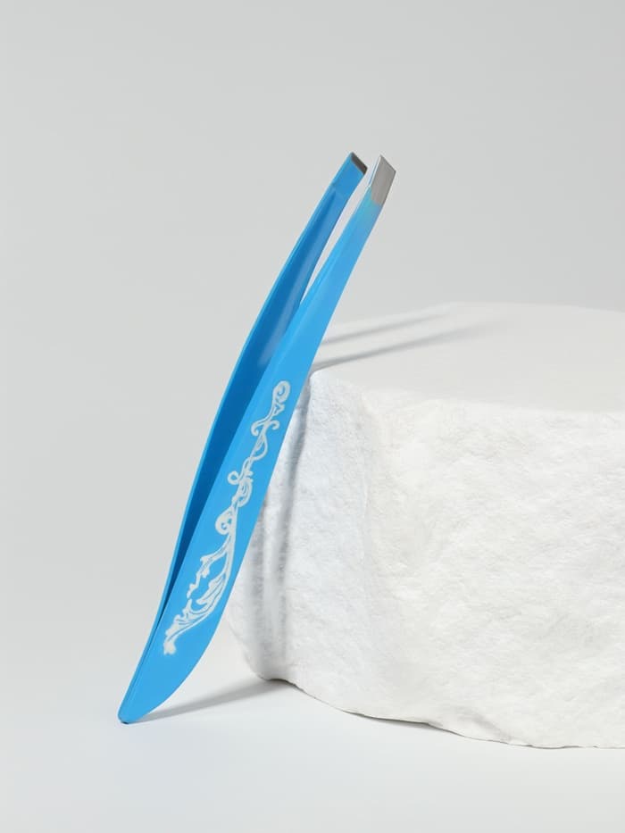 Пинцет скошенный, узкий, с рисунком, 9 см, МИКС