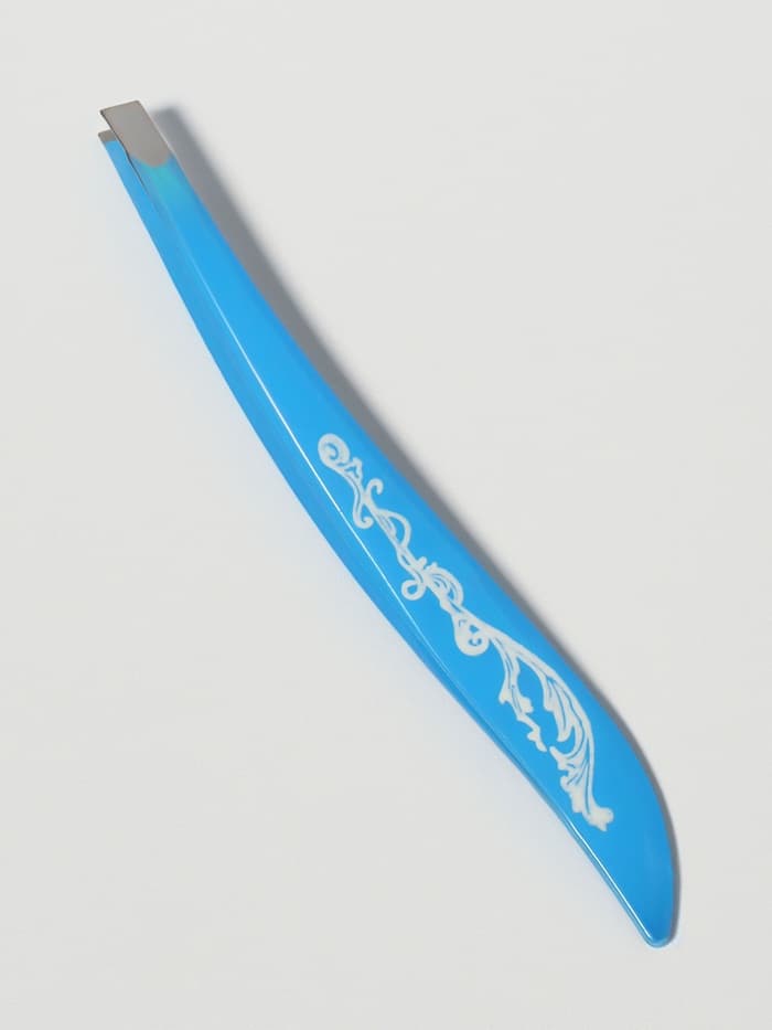 Пинцет скошенный, узкий, с рисунком, 9 см, МИКС