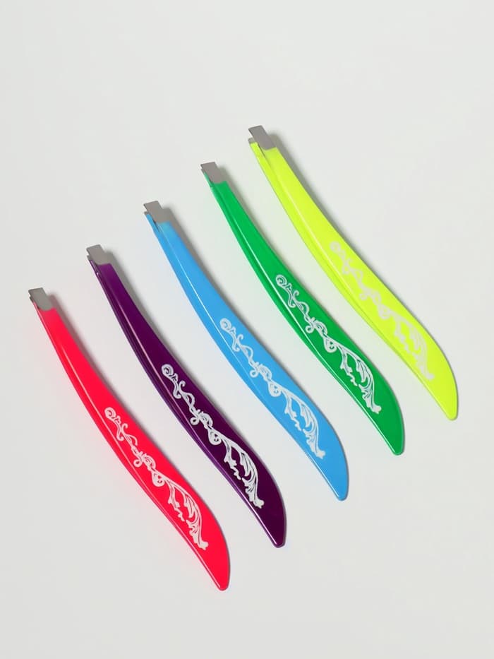 Пинцет скошенный, узкий, с рисунком, 9 см, МИКС