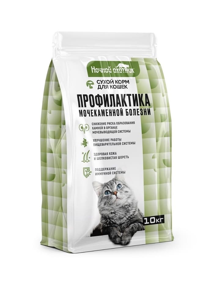 Сухой корм «Ночной охотник» для кошек, профилактика мочекаменной болезни, 10 кг