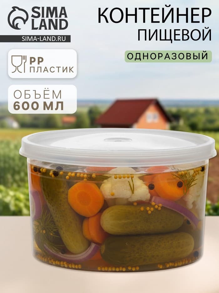 Контейнер пищевой ПластоС, 600 мл, с герметичной крышкой, d=13 см, h=8 см, пластик, прозрачный