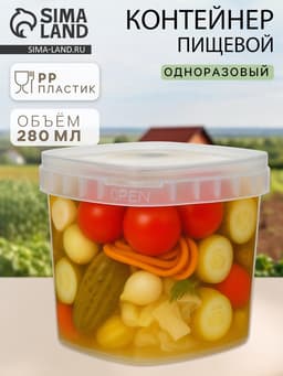 Контейнер пищевой ПластоС, 280 мл, d=11 см, h=7 см, с герметичной крышкой, пластик, прозрачный