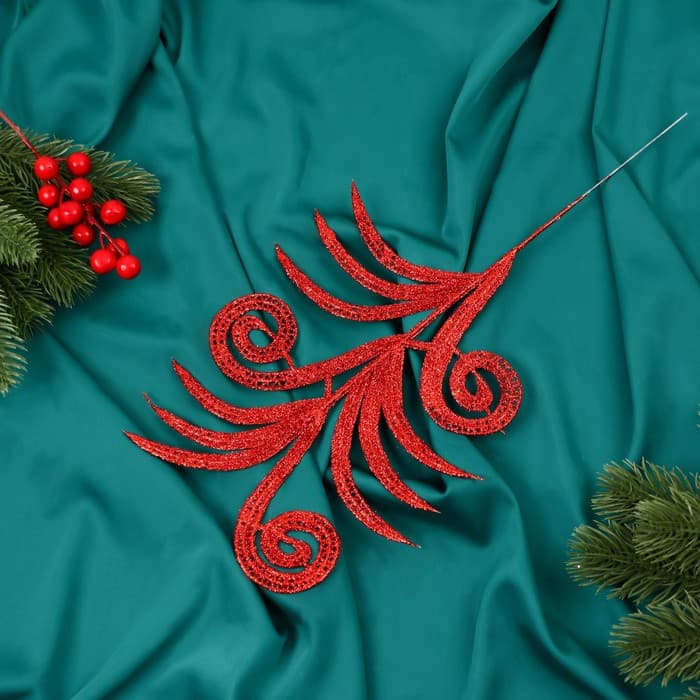 Декор блеск «Листы с завитками», h=28 см, МИКС