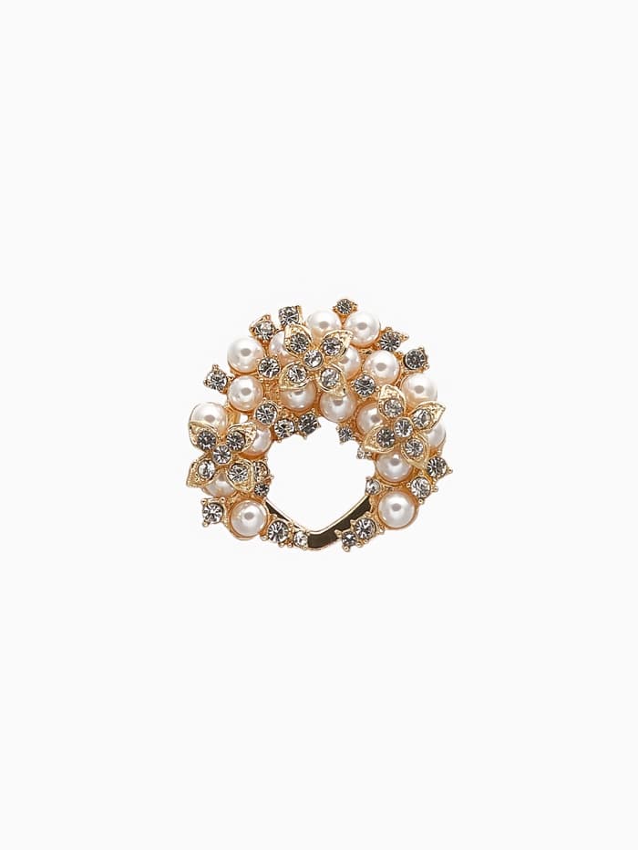 Зажим для платка «Жемчужное соцветие», белый в золоте