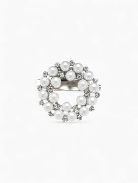 Зажим для платка «Жемчужинка», белый в серебре