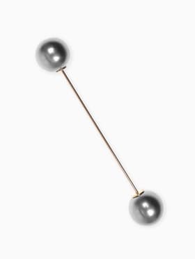Булавка «Две жемчужины», 7 см, серая в золоте