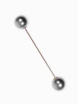 Булавка «Две жемчужины», 7 см, серая в золоте