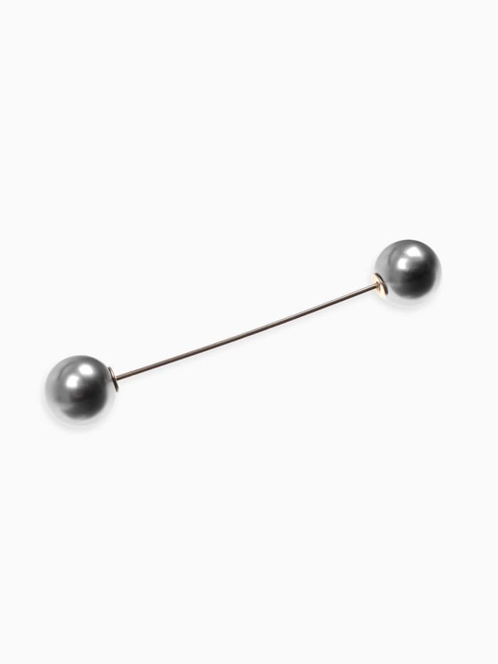 Булавка «Две жемчужины», 7 см, серая в золоте