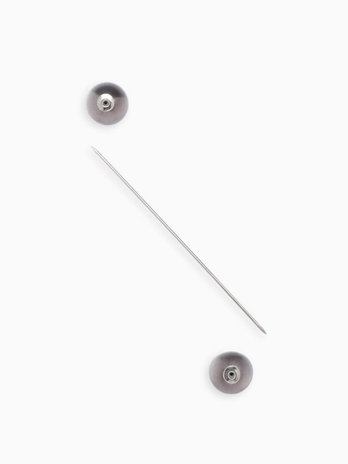 Булавка «Две жемчужины», 6.5 см, бусина №12, серая в серебре