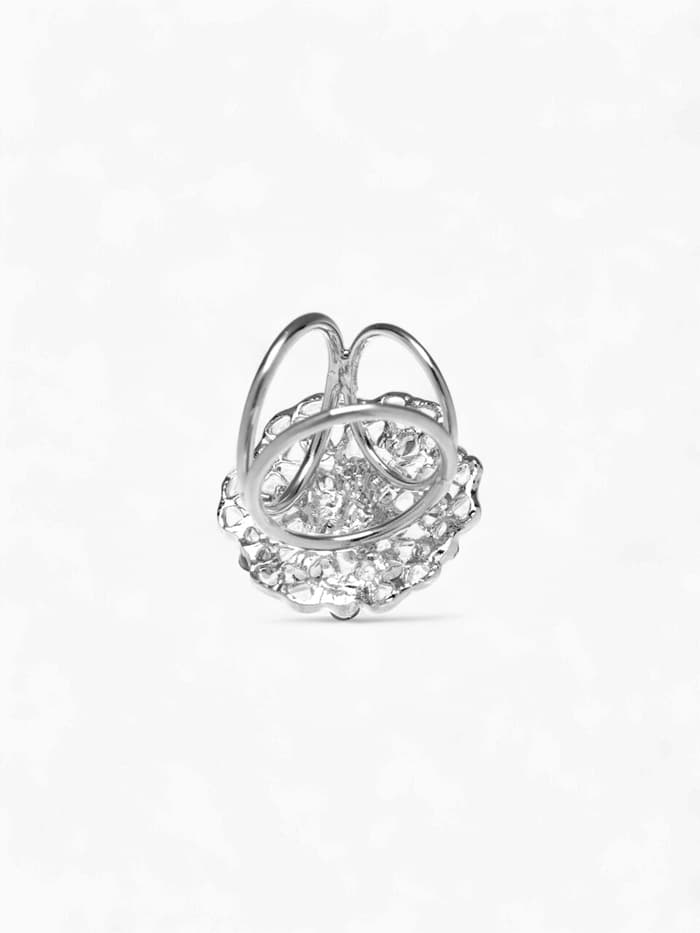 Кольцо для платка «Цветы Ажур», белое в серебре