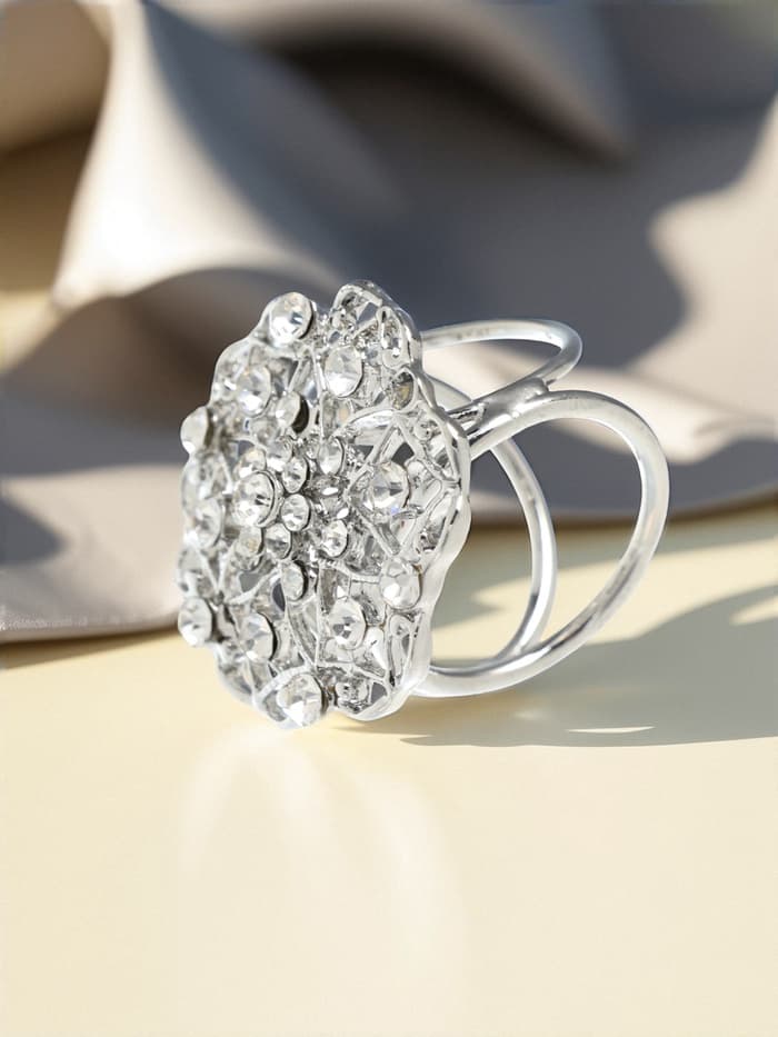 Кольцо для платка «Цветы Ажур», белое в серебре