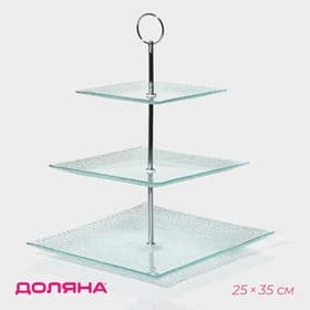 Этажерка-фруктовница прямоугольная Доляна «Акцент», 3 яруса, 25×35 см, стекло