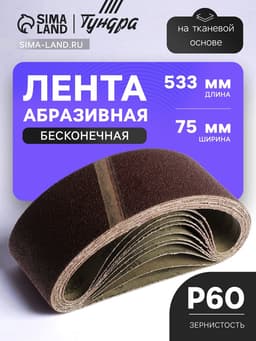 Лента абразивная бесконечная ТУНДРА, на тканевой основе, 75×533 мм, Р60, 10 шт.