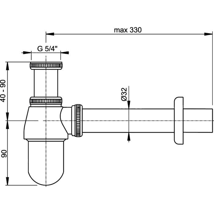 Сифон Alcaplast A431, для раковины, 5/4", диаметр 32 мм, с накидной гайкой