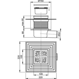 Сливной трап AlcaPlast APV26C, 105×105/50 мм, подводка – боковая, решетка – нержавеющая сталь