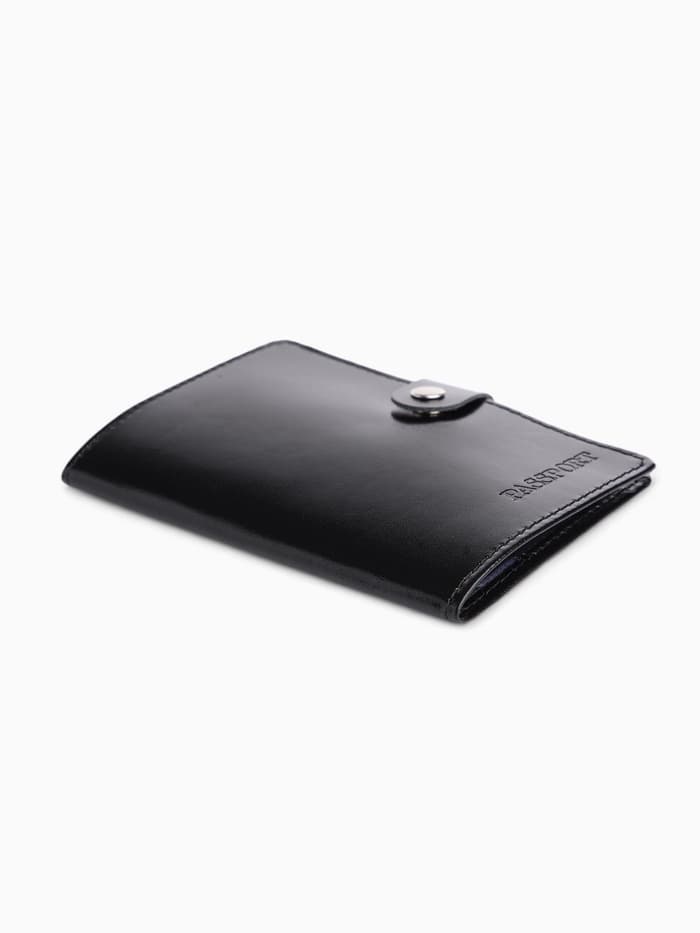 Обложка для паспорта на кнопке, натуральная кожа, чёрная