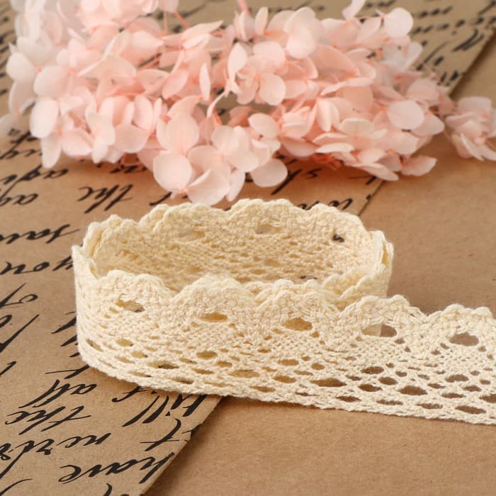 Кружево вязаное, 25 мм × 15 ± 1 м, цвет бежевый