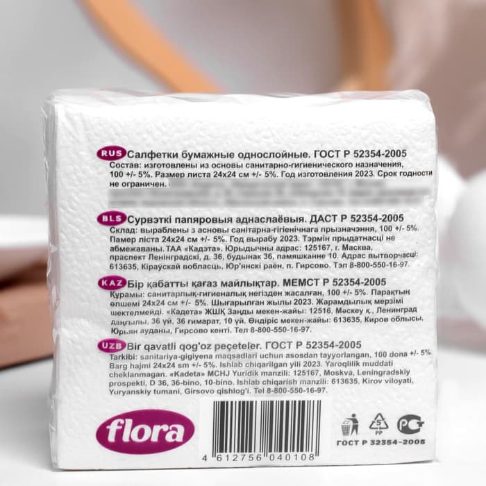 Салфетки бумажные, 24×24 см, 100 шт., белые