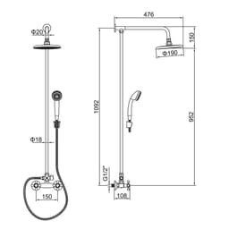 Штанга со смесителем Accoona А8176-1, двухрычажная, с тропическим душем, хром
