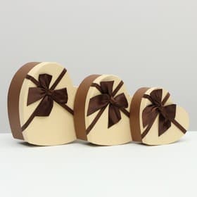 Набор подарочных коробок 3 в 1 Сердца, коричневый, 21×19×9 - 15.5×14×6 см