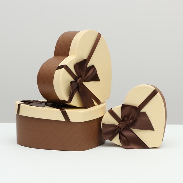 Набор подарочных коробок 3 в 1 Сердца, коричневый, 21×19×9 - 15.5×14×6 см