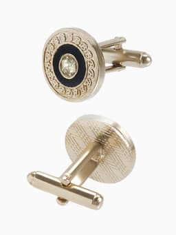 Набор мужской медный «Запонки + Зажим для галстука», круг с гравировкой, чёрно-белый в серебре