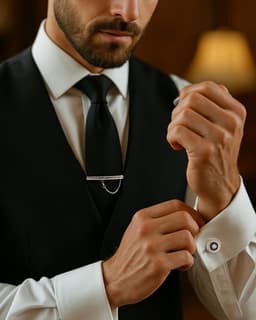 Набор мужской медный «Запонки + Зажим для галстука», круг с гравировкой, чёрно-белый в серебре