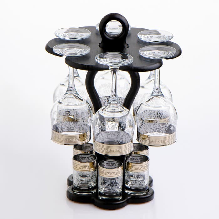 Мини-бар «Изящный», 12 предметов, бокал 240 мл, стопка 50 мл, гравировка, стекло, прозрачный, золотистый