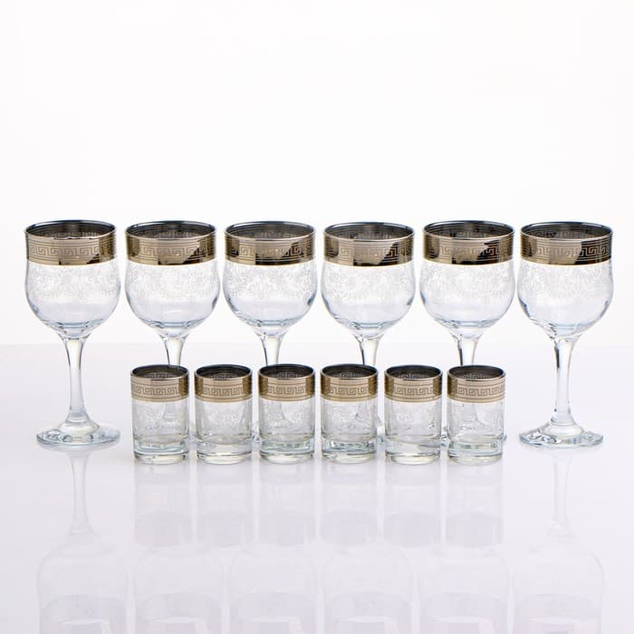 Мини-бар «Изящный», 12 предметов, бокал 240 мл, стопка 50 мл, гравировка, стекло, прозрачный, золотистый