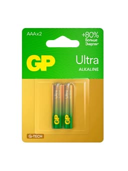 Батарейка алкалиновая GP Ultra, AAA, LR03-2BL, 1.5 В, блистер, 2 шт.