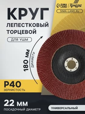 Круг лепестковый торцевой ТУНДРА, 180×22 мм, Р40